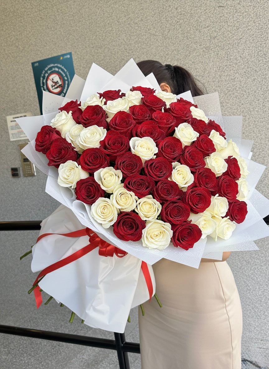 101 Red White Roses Bouquet