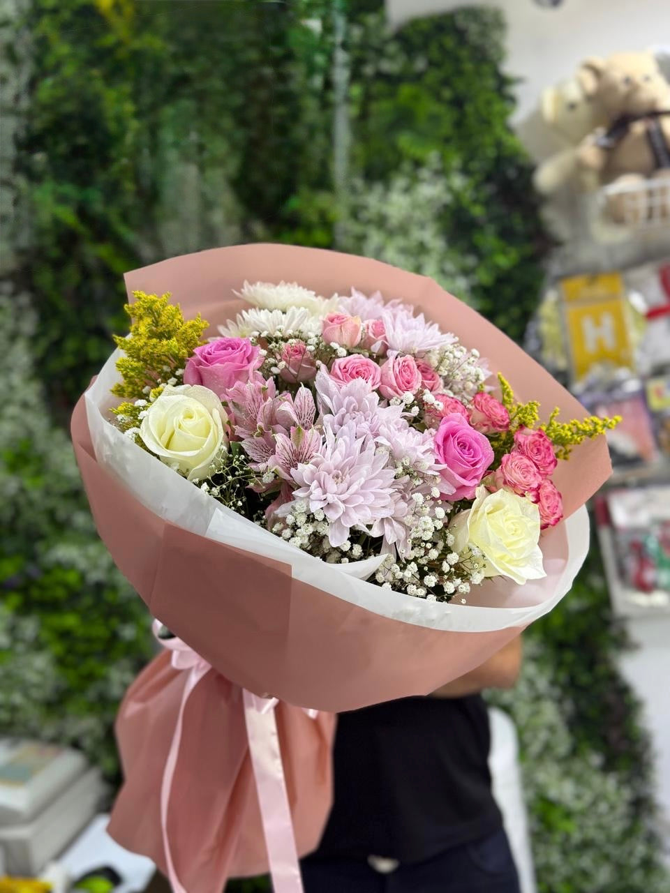 Blush & Bloom | Mixed Pastel Rose and Chrysanthemum Bouquet