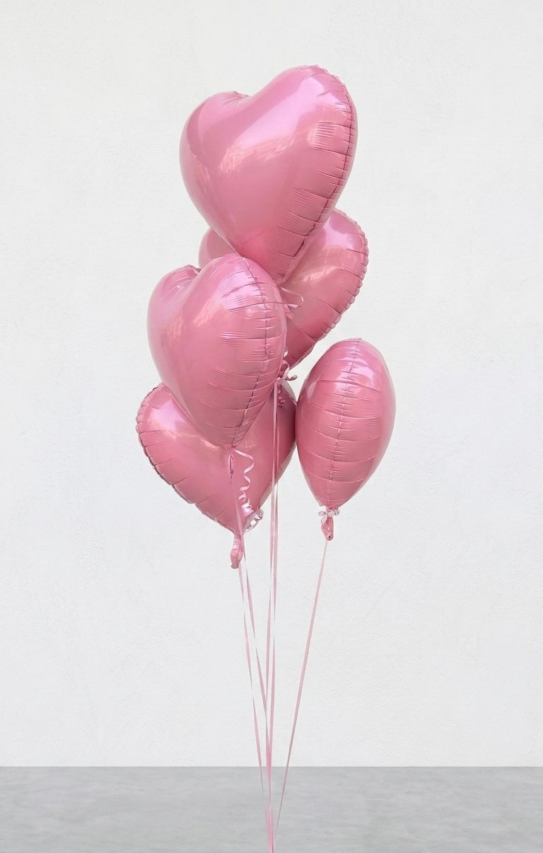 5 Pink Helium Hearts Balloon
