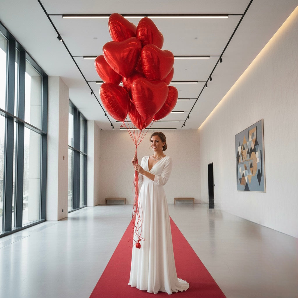 10 Red Helium Hearts Bunch