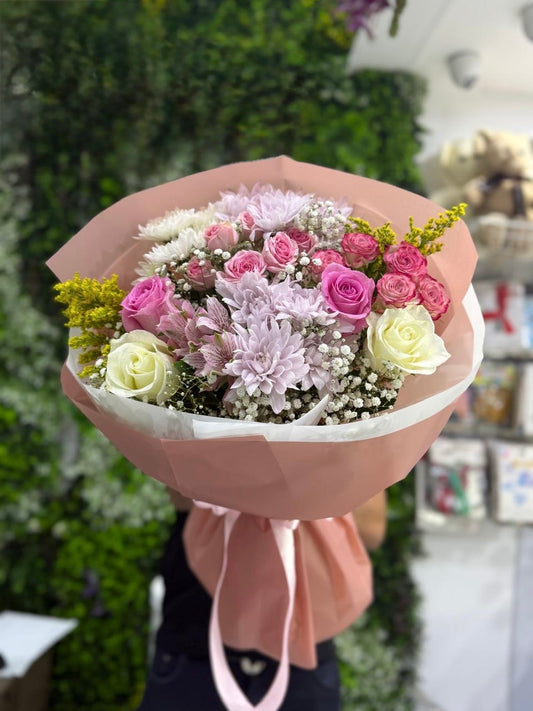 Blush & Bloom | Mixed Pastel Rose and Chrysanthemum Bouquet