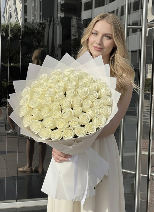 51 White Roses Hand Bouquet