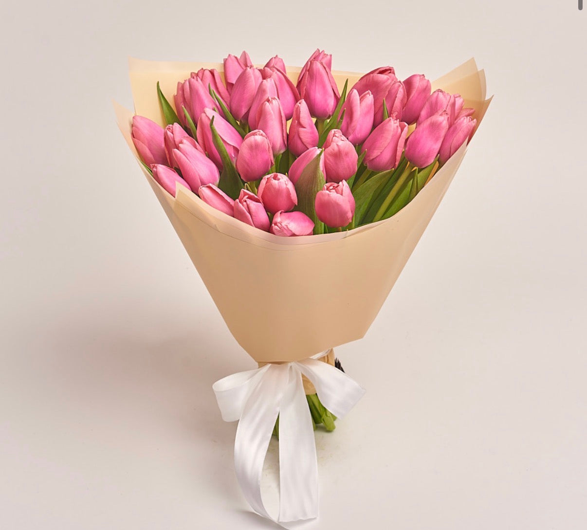35 Pink Tulips Hand Bouquet